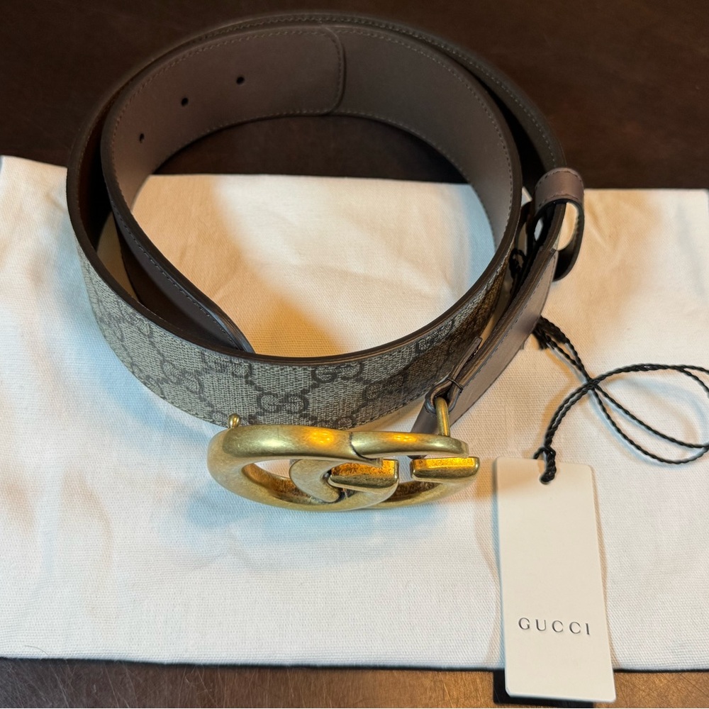New Authentic Gucci GG Logo Leather Belt Brown Tan Size 32 Fits Waist 30 - 32 - Picture 12 of 13
